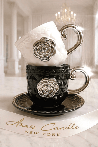 Camellia Haute Quilted Ceramic Tea & Coffee Cup Set used at a garden tea party