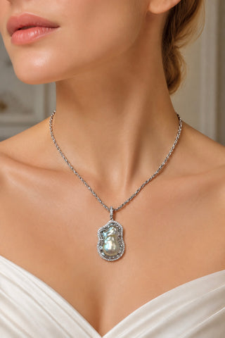 Lunaria Genuine Gold Tone Rare Blue Blood South Sea XL Baroque Pearl Sterling Sliver Necklace