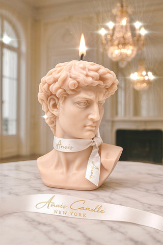 The Anais Man Candle in French Rose Pink decorated in a luxury modern mansion.