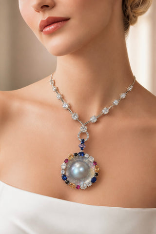 Imperia Genuine Rare XXL Blue Mabe Sea Pearl Necklace