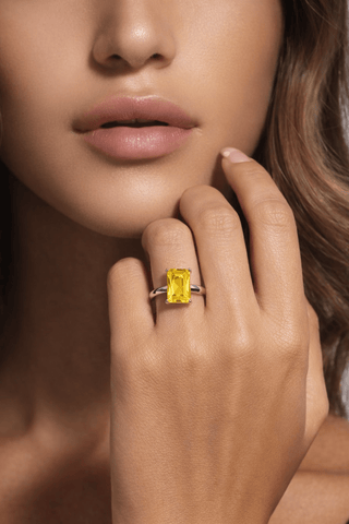 Yellow Sapphire Emerald Cut Ring designed for Anaïs Accessories.