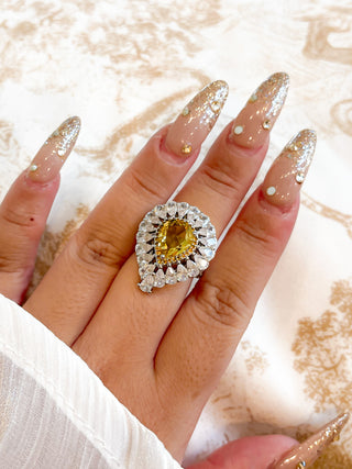 Isabella Yellow Sapphire Halo Pear Cut Rhinestone Adjustable Ring