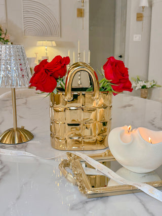 My Golden Purse Ceramic Vase with luxurious Anaïs Candle ribbon.