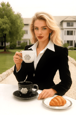 Camellia Haute Quilted Ceramic Tea/Coffee Cup Set of 2