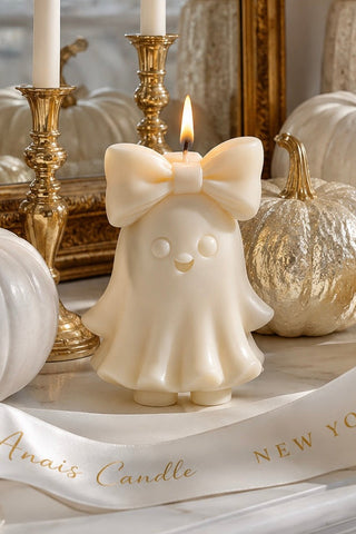 Halloween Bow & Boo Candle in Spooky White
