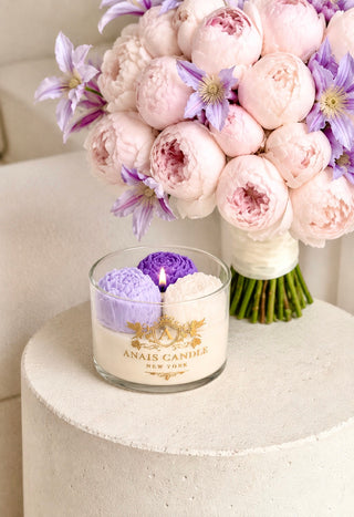 Peony Bouquet Candle in Purple Lavender