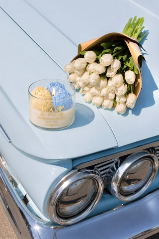 Peony Bouquet Candle in Blue Reverie
