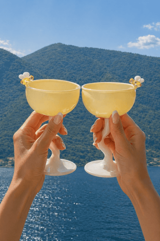 Summer Bee Glass Cup Set Of 2 in a high-end hotel breakfast suite