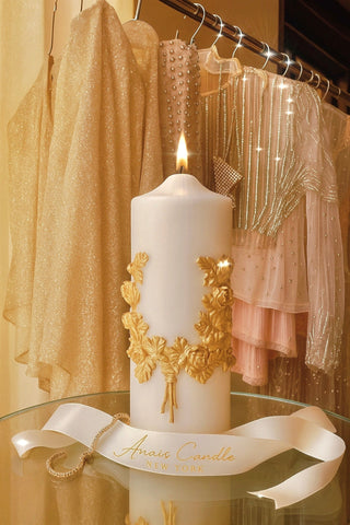 “Promise of Life” -Golden Wheat Pillar Candle XXL made with premium beeswax and all-natural soy wax.