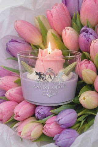 Blooming Tulip Candle on a Calacatta marble coffee table in a luxury penthouse