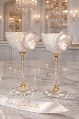 Seashell Enchanté Cup™️ Set of 2 in Gold Crystal at a luxury seaside dinner