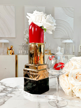 Luxe Rouge Lipstick Ceramic Vase XXL- Gold Electroplated