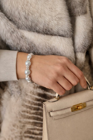 Valoria™ Genuine South Sea Near-Round Pearl Sterling Silver Bracelet