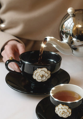 Château Camellia Ceramic Tea/Coffee Cup Set of 2 - Black for afternoon tea
