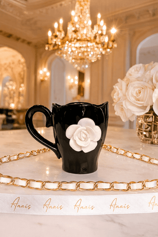 Camellia Romance ceramic cup set featured in a high-end hotel breakfast setting