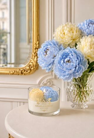 Peony Bouquet Candle in Blue Reverie