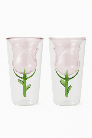 Juego de 2 tazas de cristal con forma de rosa encantada 