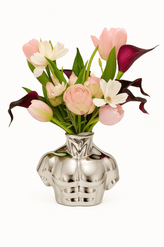 Alexander Male Bust Ceramic Vase - Silver Electroplated