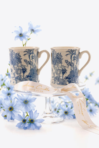 Bleu Riviera Toile Mug Set of 2 is Parisian and European inspired drinkware