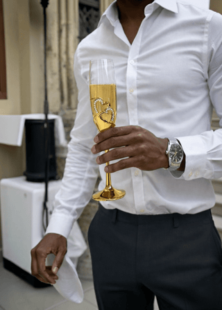 Imperial Diamond Heart champagne flutes used during a romantic proposal