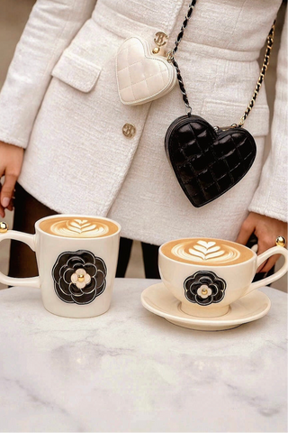 Château Camellia Ceramic Tea/Coffee Cup Set of 2 - White