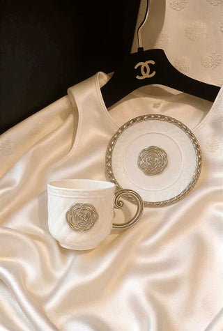 Camellia Haute Quilted Ceramic Tea/Coffee Cup Set of 2