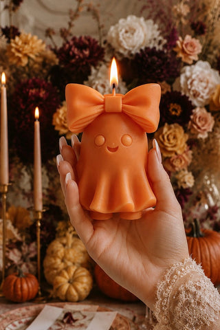 Halloween Bow & Boo Candle in Autumn Glow