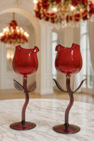 Rose For Rosé Glass Cup in Red Set of (2) - Handcrafted