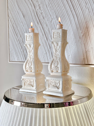  Stair Balusters Candle Set of 2 placed atop a luxurious lamp.