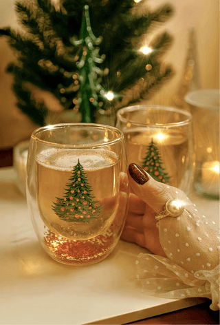 Christmas Confetti Glass Cup Set of 2, double-walled tumbler design.