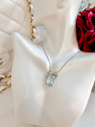 Miriam Aquamarine Emerald Cut Rhinestones Necklace.