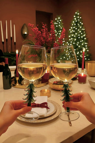 Merry Christmas Wine Flute Set of 2 in Green.