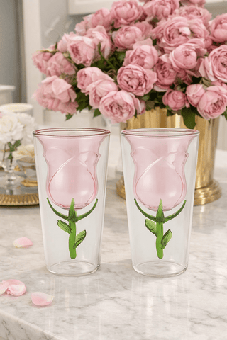 Enchanted Rose Glass Cup Set of 2 featured in a high-end hotel lounge
