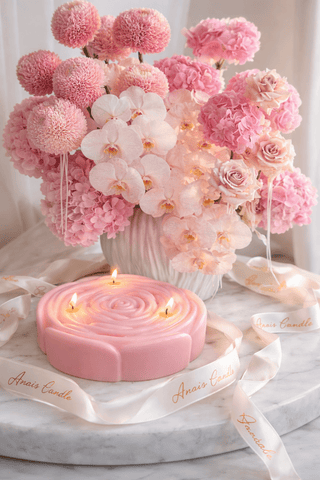 3-Wick Rosette d’Anaïs Flower Candle in Blush Pink