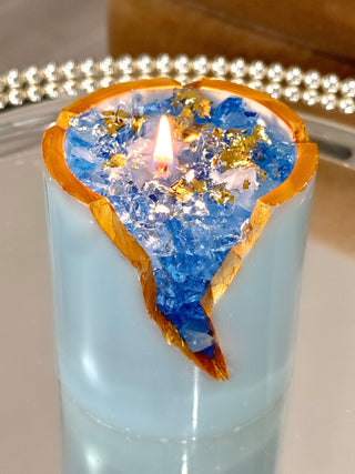 18K Gold Blue Aquamarine Crystal Candle