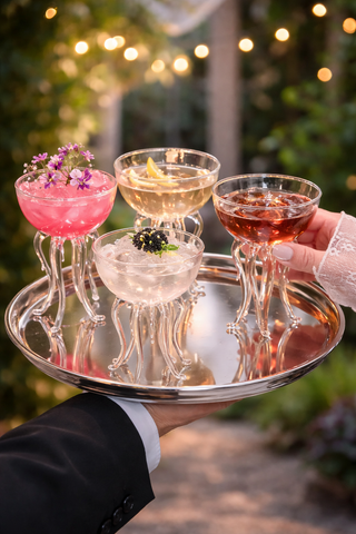 Rainbow Octopus Glass Cup Set of 2 styled for a champagne celebration