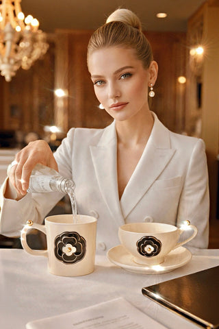 Château Camellia Ceramic Tea/Coffee Cup Set of 2 - White