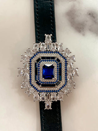 Sapphire Emerald Cut Rhinestones Buckle Bracelet.