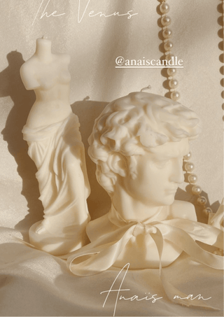 Anaïs Man & Venus Set in Sculpture White by Anaïs Candle, handcrafted with premium beeswax and all-natural soy wax 10.