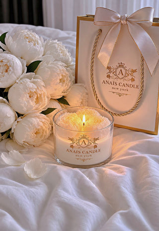Peony Bouquet Candle in White styled in a luxury beachfront villa