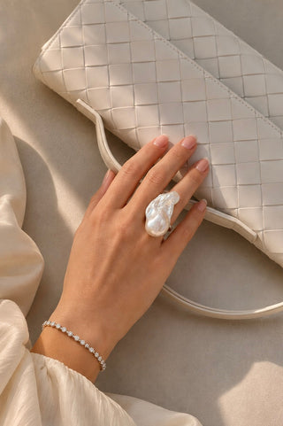 Valentina Genuine Freshwater XL Baroque Pearl Sterling Silver Adjustable Ring