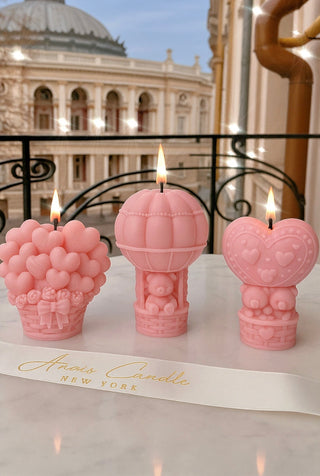 Balloon Bear Candle Set of 3 in French Rose Pink