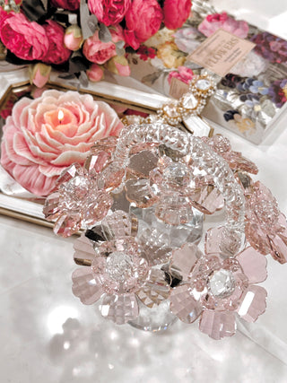 Crystal Glass Blooming Flowers Basket with hand set flower petals.