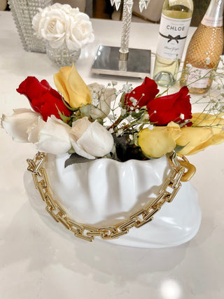 Sylvie Cloud Handbag with Gold Chain Resin Vase.