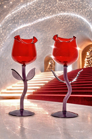 Rose For Rosé Glass Cup in Red Set of (2) - Handcrafted