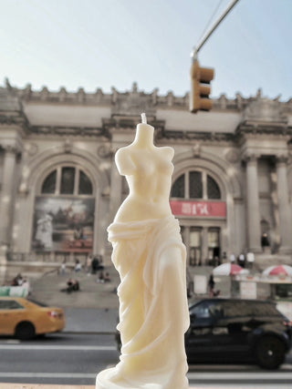 The Venus Candle in Sculpture White pictured outside the New York Metropolitan Museum.
