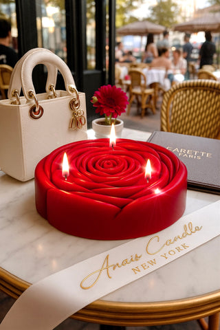 3-Wick Brilliant Rose Candle in Red is an abstract candle made with non-toxic wax.