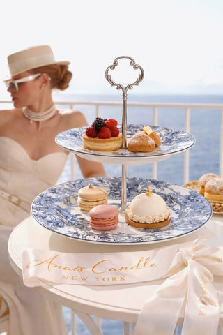 Bleu Riviera Toile 2-Tier Dessert Stand