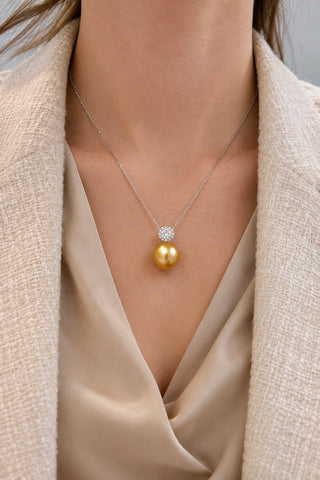 Aurélienne Genuine Golden South Sea Pearl Sterling Silver Necklace