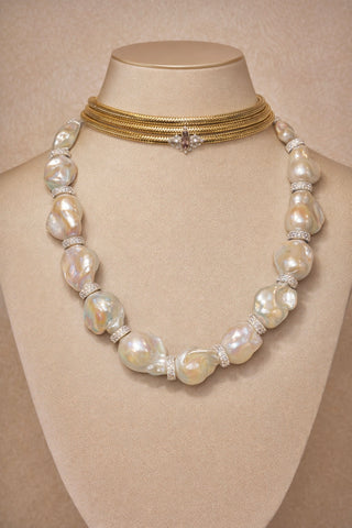 Grand Riviera Sterling Silver Genuine Extra Large Freshwater Baroque Pearl Necklace
